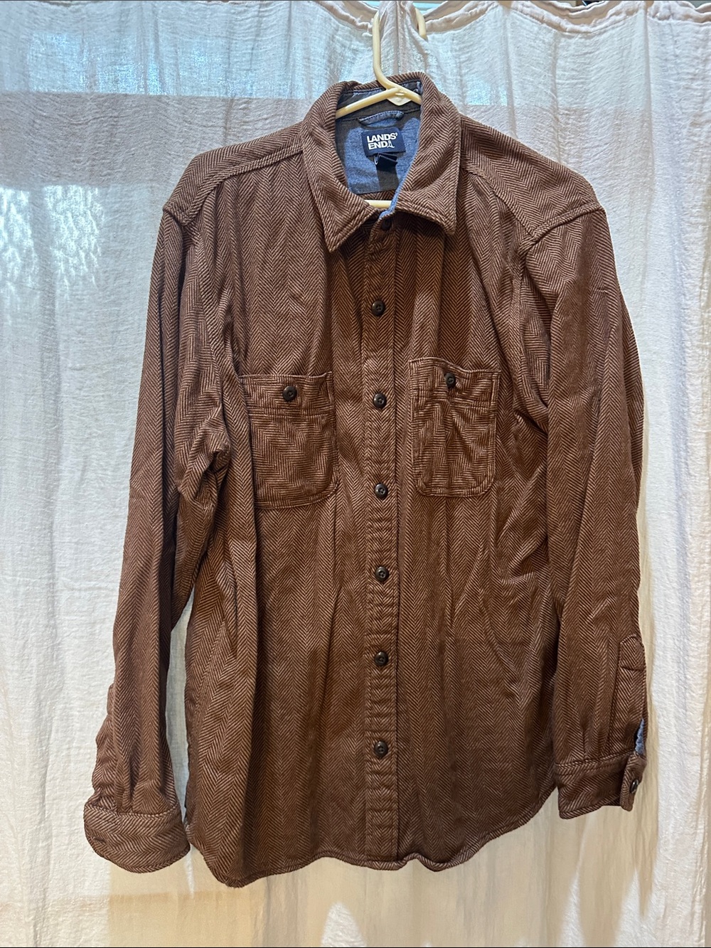 Lands' End Brown Herringbone Shirt Jacket